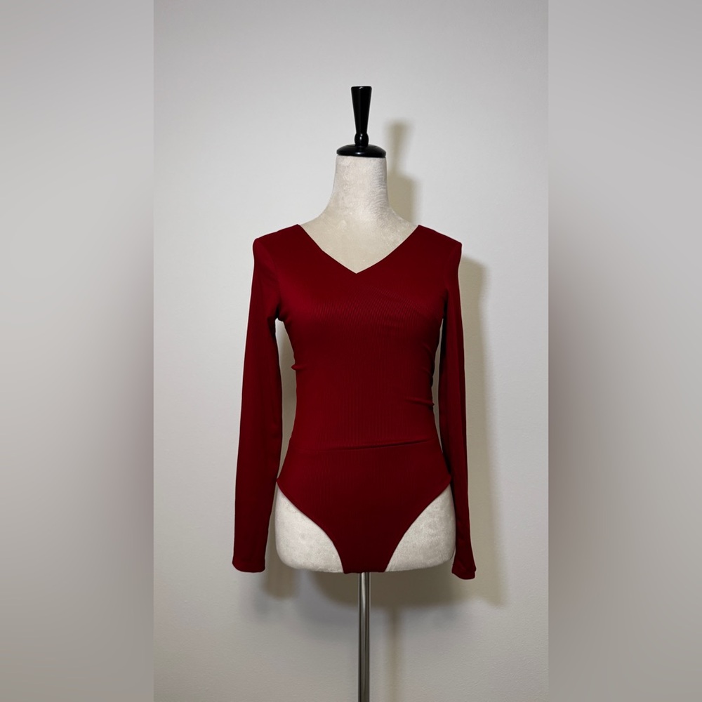 SHEIN Deep Red Long Sleeve Bodysuit